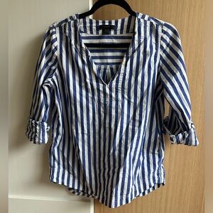 J Crew XXS fits like XS striped white and blue long sleeve blouse